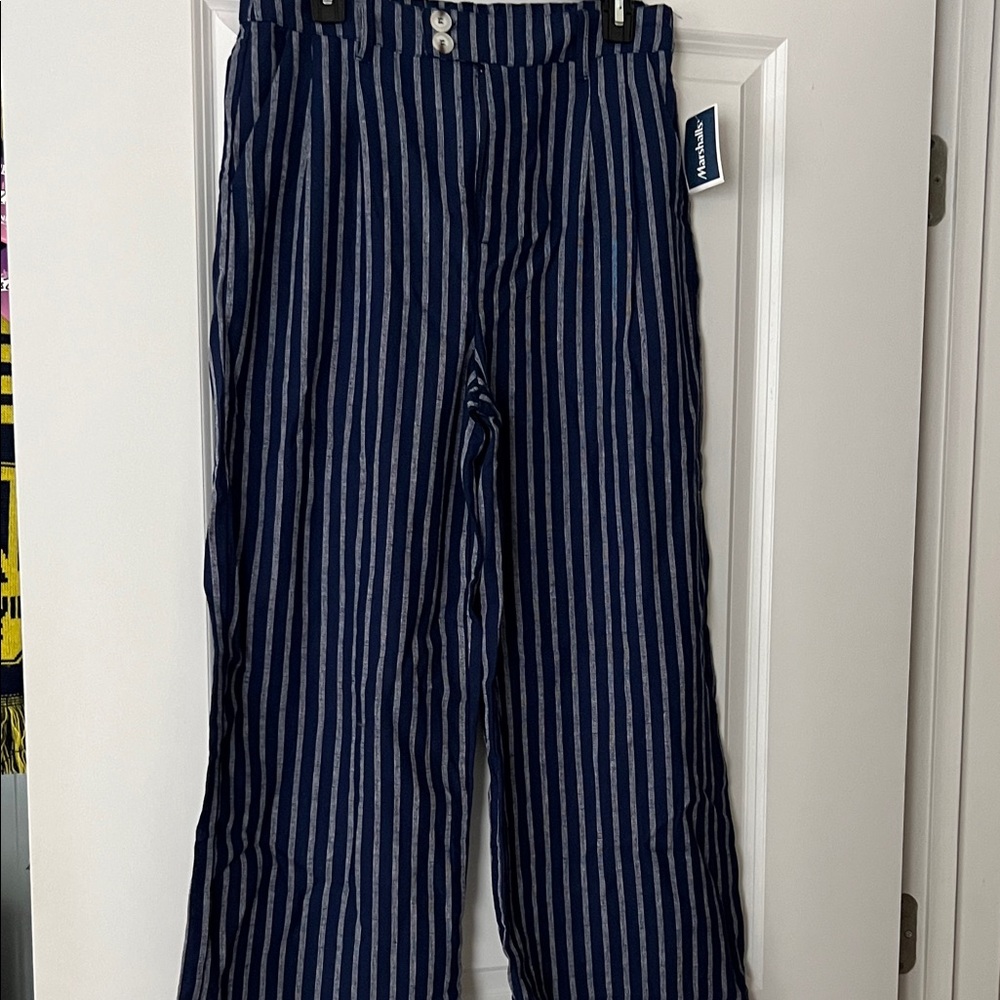 Blue and White Striped Pants Linen